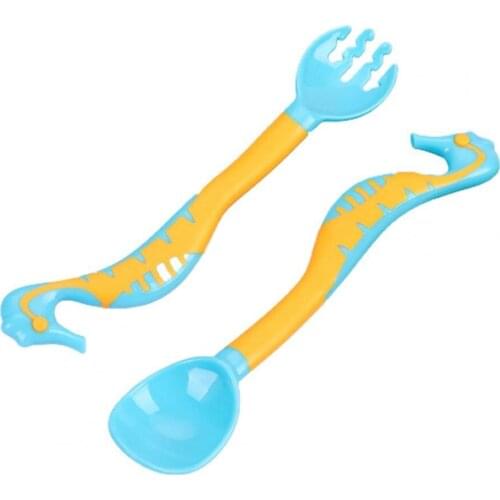 1 Set Kids Infant Dinnerware Cartoon Shape Curved Handle Food Grade PP Children Auxiliary Spoon Fork Kids Tableware