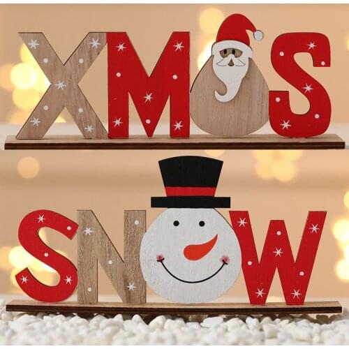 1Pc Wooden Christmas Decoration Letters Santa Snowman Desktop Ornaments Christmas Decorations for Home Navidad Crafts Xmas Gifts