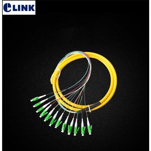 12core LC/APC Bundle pigtails colored fiber optic pigtails 1.5mtr 9/125um SM ftth cable 12 port with Yellow Jacket factory ELINK