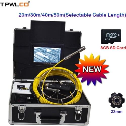 20-50m 1000TVL 23mm Pipe Inspection Video Camera, 7inch Waterproof Drain Sewer Pipeline Industrial Endoscope System Support DVR