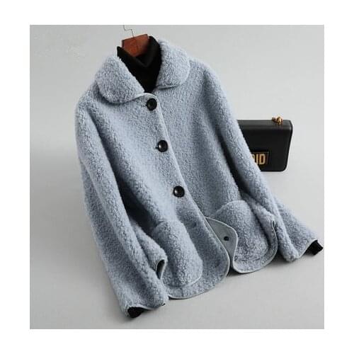 2020 Winter Autumn Real Lamb Wool Coats Jacket Korean Fashion Elegant Slim Short Solid Real Womens Fur Coat 39033 LW339