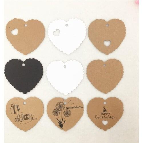 300Pcs/Lot 6.5x6cm Kraft Paper Heart Shape Tag Label Paper Card For Wedding Party DIY Decoration Cowhide Cardboard Garment Tags