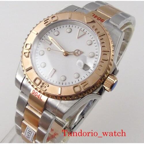 40mm BlIGER Sterile White Dial Sapphire Glass Unidirectional Bezel Luminous NH35A MIYOTA 8215 Automatic Men Watch Two Tone