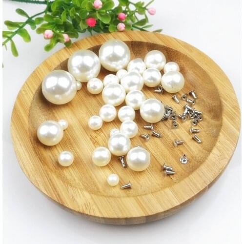 50pcs/set 6-20mm White Pearl Rivets Button/Round Head Acryl rivet For Wedding Dresses Pants Hat Bag Shoes Crafts Decoration