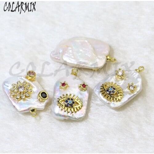 8Pcs Square pearls &zircon pendant fresh pearls jewelry accessorizes jewelry charms jewelry making gift 9502