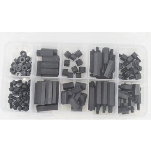88pcs / set M3 Hexagon Nylon Bread Head Screw Nuts Spacers Spacers Assortment Kit Black Bra Equipment with Box