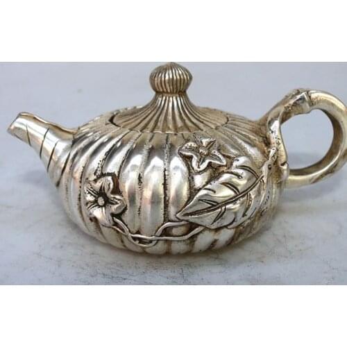 Antique Old QingDynasty silver carving teapot,Flower bottle,hand crafts,best collection&adornment,free shipping