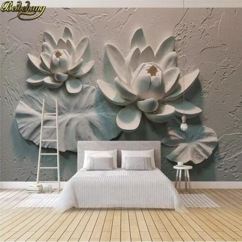 Beibehang mural backdrop decoration painting carvings 3D photo wallpaper Embossed lotus TV background wall decorative painting