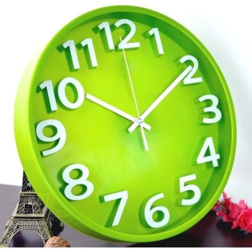 12 Inches Mute Wall Clock Fashion Living Room Decoration Simplicity Clock Lemon Green Creativity 3D Scale Wall Clock E11667
