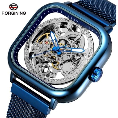 Fashion Forsining Top Men Mechanical Watches Automatic Self-wind Golden Transparent Mesh Steel Wristwatch For Man Male Hot Hour