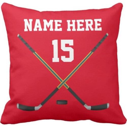 Throw Pillow Cover Red Ideas Personalized Hockey Name Number Black Boys Decorative Pillow Case Home Decor Square 18 x 18 Inch Pi