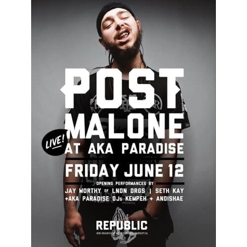 Post Malone Music Star 3 Silk Fabric Wall Poster Art Decor Sticker Bright