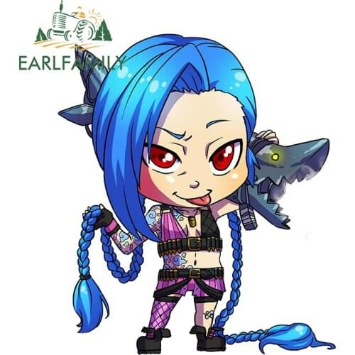 EARLFAMILY 13cm x 11.3cm for League of Legends Jinx Car Stickers Graffiti Graphics Vinyl Decals Scratch-Proof Car Accessoires