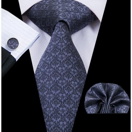 Hi-Tie 2018 New Fashion Bussiness Neckties For Men 100% Silk Gravatas Tie Hanky Cufflinks Set C-3030
