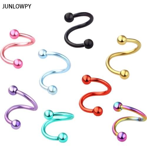 JUNLOWPY Surgical Steel Nose Rings Fashion Body Jewelry Anodized Mix 8 Color Tragus Earring Piercing Nose Studs Pircing 100pcs