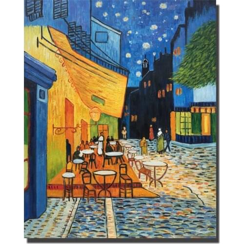 Wall Art Vincent Van Gogh Cafe Terrace At Night Hand Painted Oil Painting Reproduction Modern Blue Landscape Artwork For Bedroom