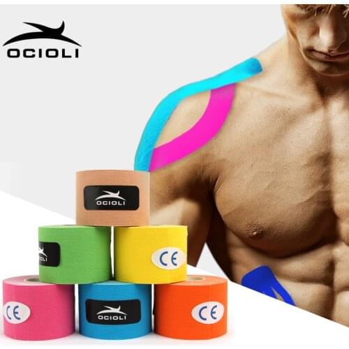 6 Pcs 5m Kinesiology Tape Sports Muscle Stickers Kinesiotape Roll Cotton Elastic Adhesive Bandage Strain Injury Support Knee Pad