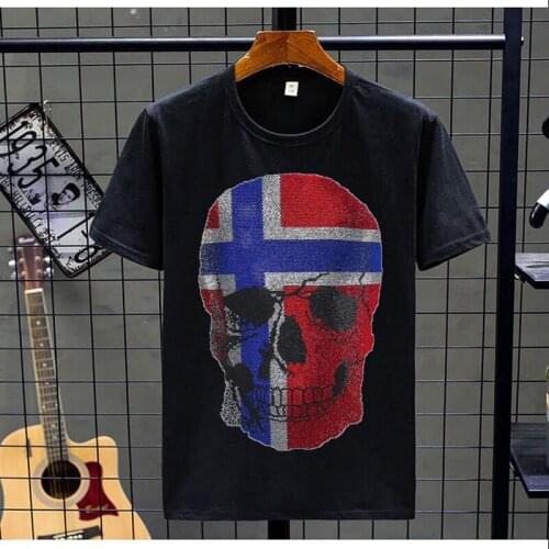 Classic Design Rhinestone Mens T-Shirt Summer Tees Casual Skull Style Cotton Tops Plus Size High Quality O-Neck Short Sleev 5XL