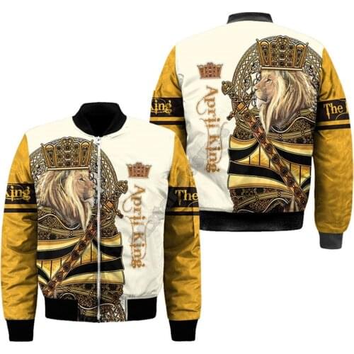 Custom name King Lion Bomber Jackets 3D Printed Flight Jacket Women For Men winter autumn warm zipper coat Choose your month 03