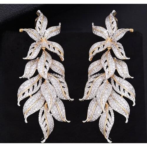 LARRAURI Trendy Cluster Leaves Drop Dangle Statement Earrings For Women Wedding Engagement Jewelry Big Statement Earrings 2019