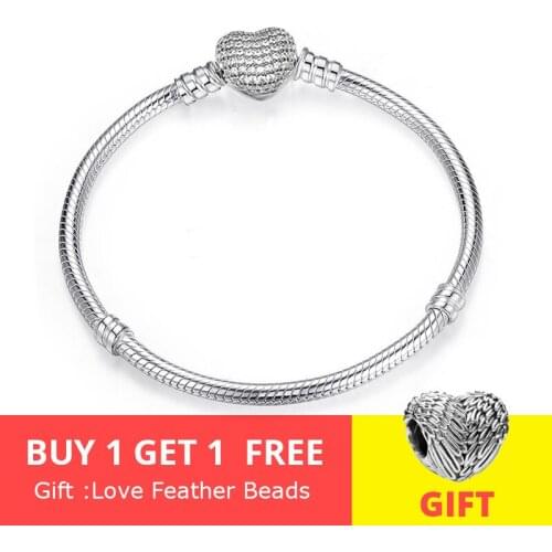 LByzHan Hot Sale 100% 925 Sterling Silver Heart Bracelet Fit Original Beads Charms DIY Jewelry Gift For Women CMB906