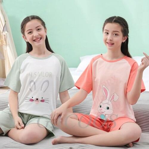 Summer Teens Clothes Children Clothing Set Big Girls Pajamas Sets Boys Cotton Sleepwear Short Sleeve Pyjamas Kids Home Clothes