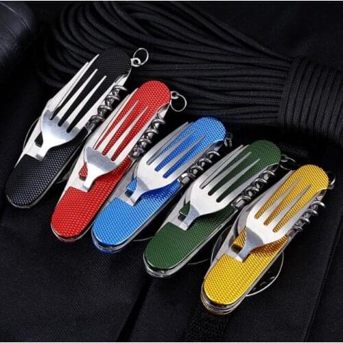 Multifunctional Camping Detachable Folding Knife and Fork Spoon Combination Six Open Tableware Outdoor Portable Gift Knife