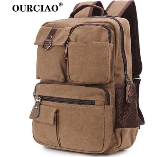 OURCIAO Fashion Hot Large Capacity Wear-resisting Canvas Backpack Women Bag Vintage Travel Bag Mens Backpack D196
