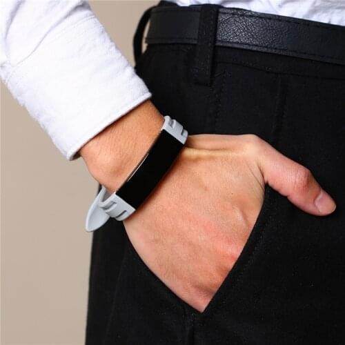 Modyle 2020 New Stainless Steel Custom Name ID Tap Silicone Bracelet Slide Buckle Rubber Watch Brands Bangle For Men