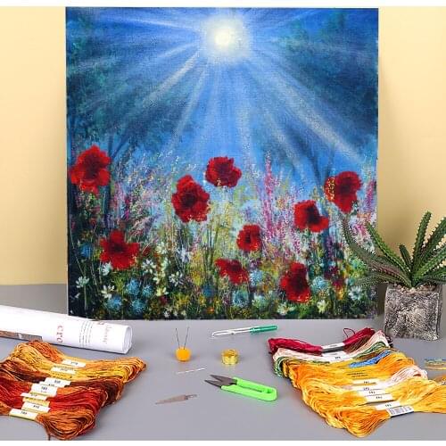 Natural Scenery Sunshine Smiles Printed Canvas 11CT Cross Stitch DIY Embroidery Kit DMC Threads Handmade Handicraft Gift