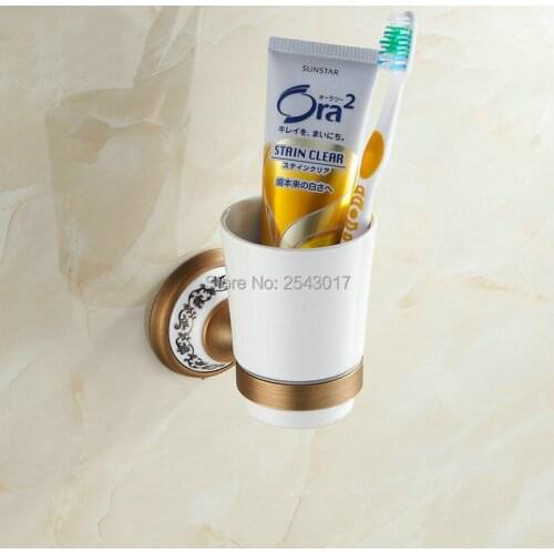 Cup&Tumbler Holder Wall Mounted Antique Bronze Single Ceramic Cup Holder Bathroom Accessories Porcelain Toothbrush Holder ZR2652