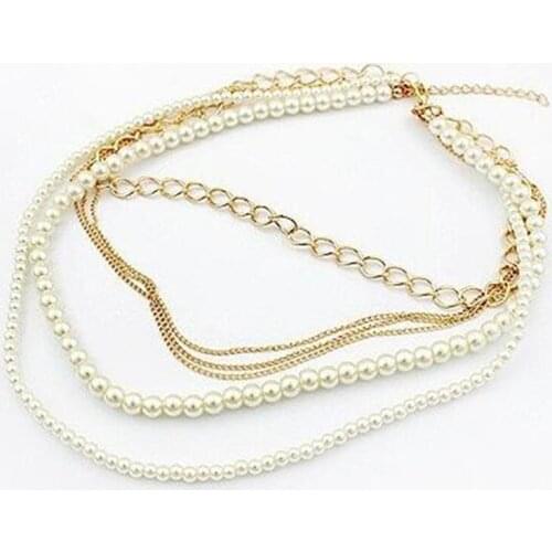 New!! Fashion Vintage Multilayer Metal imitation pearl Necklace