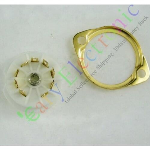Wholesale and retail 8pc Gilded 9pin Ceramic vacuum tube socket mount gold valve base for 12AX7 12AU7 free shipping