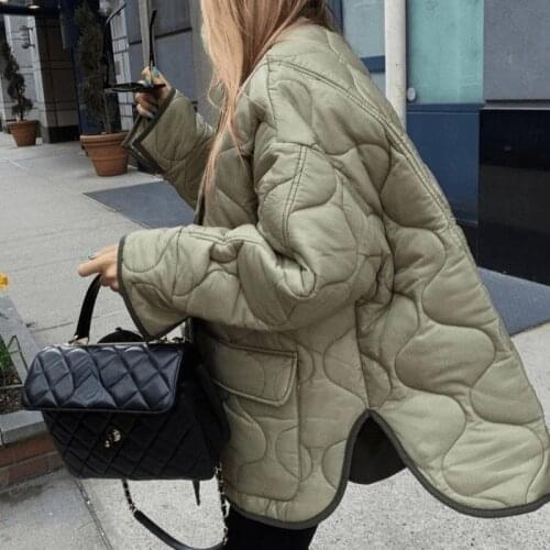 Army Green Jackets for Women Casual Fashion Autumn Winter Warm Single Breasted Puffer Cotton Quilted Coat Pockets Clothes Jacket