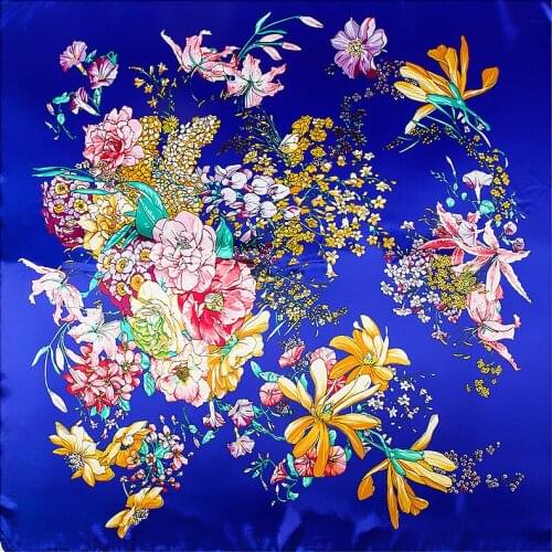 2021 New Pansy Floral Painting Square Scarf Luxury Brand Silk Scarf For Women Hijab Shawl Foulard Scarves Wraps For Ladies