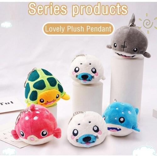 9-14CM Marine Animal Plush Animal Plush Toy Marine Turtle Small Shark Small Dolphin Cute Doll Pendant Children’s Gift