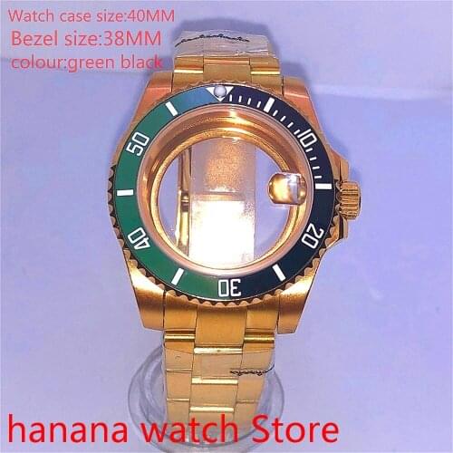 Suitable for NH35 36 Mingzhu2813 Miyata self-winding 40mm transparent back gold box series, with rotating green black bezel
