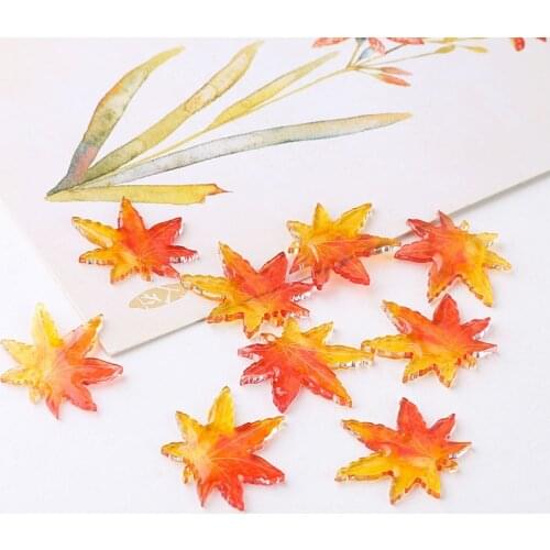 20 Gradient Resin Maple Leaves Charm Red and Gold MAPLE LEAF Pendants for Jewelry Making Supplies Maple Leaves Pendant Charm RT3