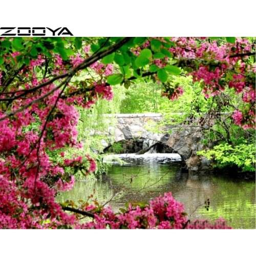 Full 5D DIY Diamond Painting Bridge Tree Stream Needlework Diamond Embroidery Cross Stitch Round Rhinestone Home Decoration R934