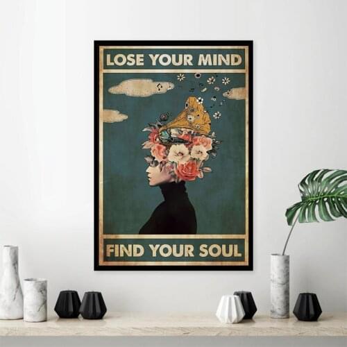 Retro Poster Lose Your Mind Find Your Soul Inspirational Quote Art Prints Abstract Girls Painting Vintage Wall Decor