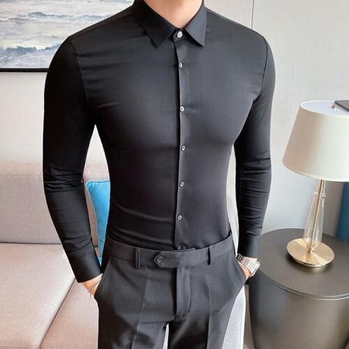 British Solid Color Men Shirts Slim 2021 Long Sleeve Casual Shirt Business Formal Dress Clothing Streetwear Social Blouse Camisa