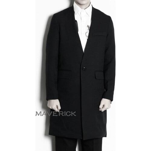S-6XL!!2019 men new winter Korean slim collarless suit personality casual long suit jacket can be fixed wool style