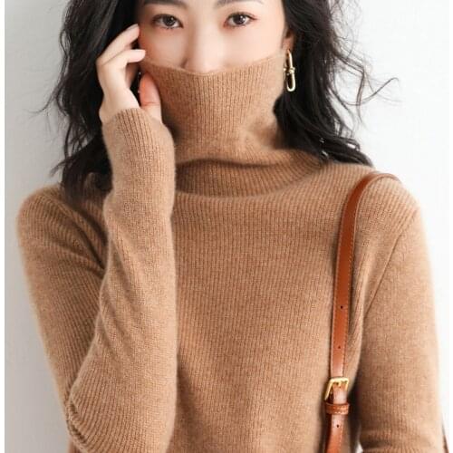 Wool Sweater Women Turtleneck Fashion Knitted Sweater Pullover Ladies Autumn And Winter Cashmere Sweaters 2021