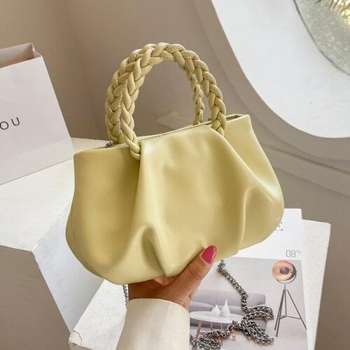 Solid Color Soft Leather Gold Chain Shoulder Bags for Women 2021 Summer Fashion Female Armpit Handbag Pleated Crossbody Bag