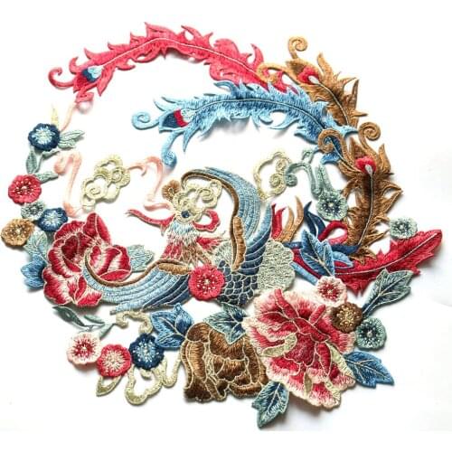 Larrge Phoenix embroidered Patches for Clothing Big Sew on Embroidery parches ropa for dresses Water soluable flower appliques