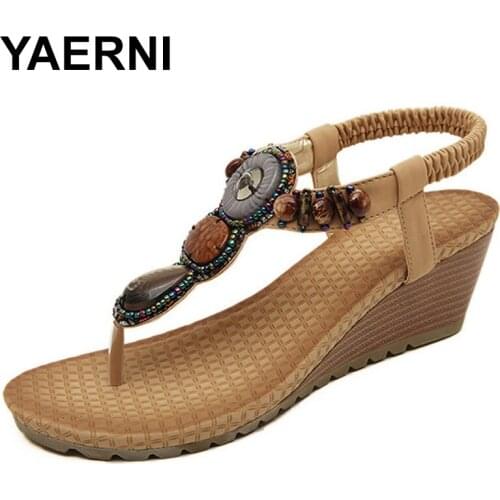 YAERNIWomenShoes Sandals SummerBohemia Wedges Women Sandals HighHeels Woman FlipFlops Vintage Shoes Beach Comfort SandaliasMujer