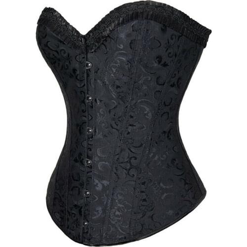 Women Steampunk Overbust Corset Top Steel Boned Gothic Bustier Lace Up Lingerie