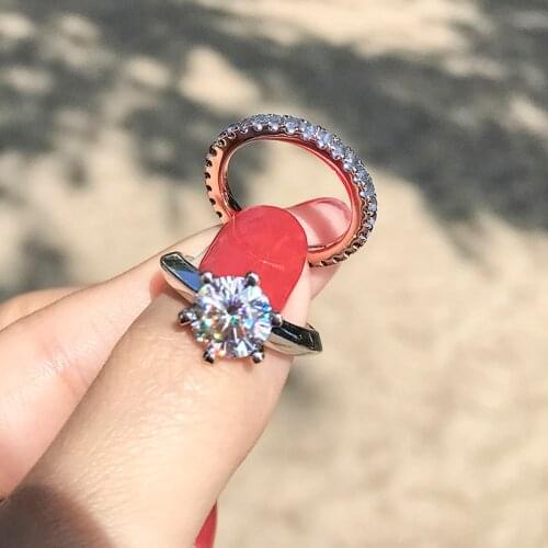 100% 925 Sterling Silver Round Cut Solitaire Engagement Ring Shiny SONA Stone Simulated Diamond Jewelry Multiple Size Options