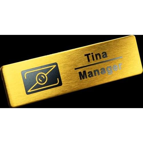 10pcs Business Name Tag Metal Badge Personalized Laser Engraved 7X2cmmm ID Badge with magnet or pin