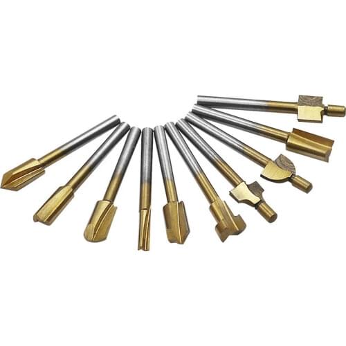 10Pcs HSS Router Bits Wood Cutter Milling 1/8" 3mm Shank Carpentry Trimming Knife Carving Cutter For Dremel Rotary Tool